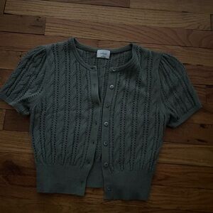 Aritzia Short Sleeve Cropped Cardigan with Puff Sleeve